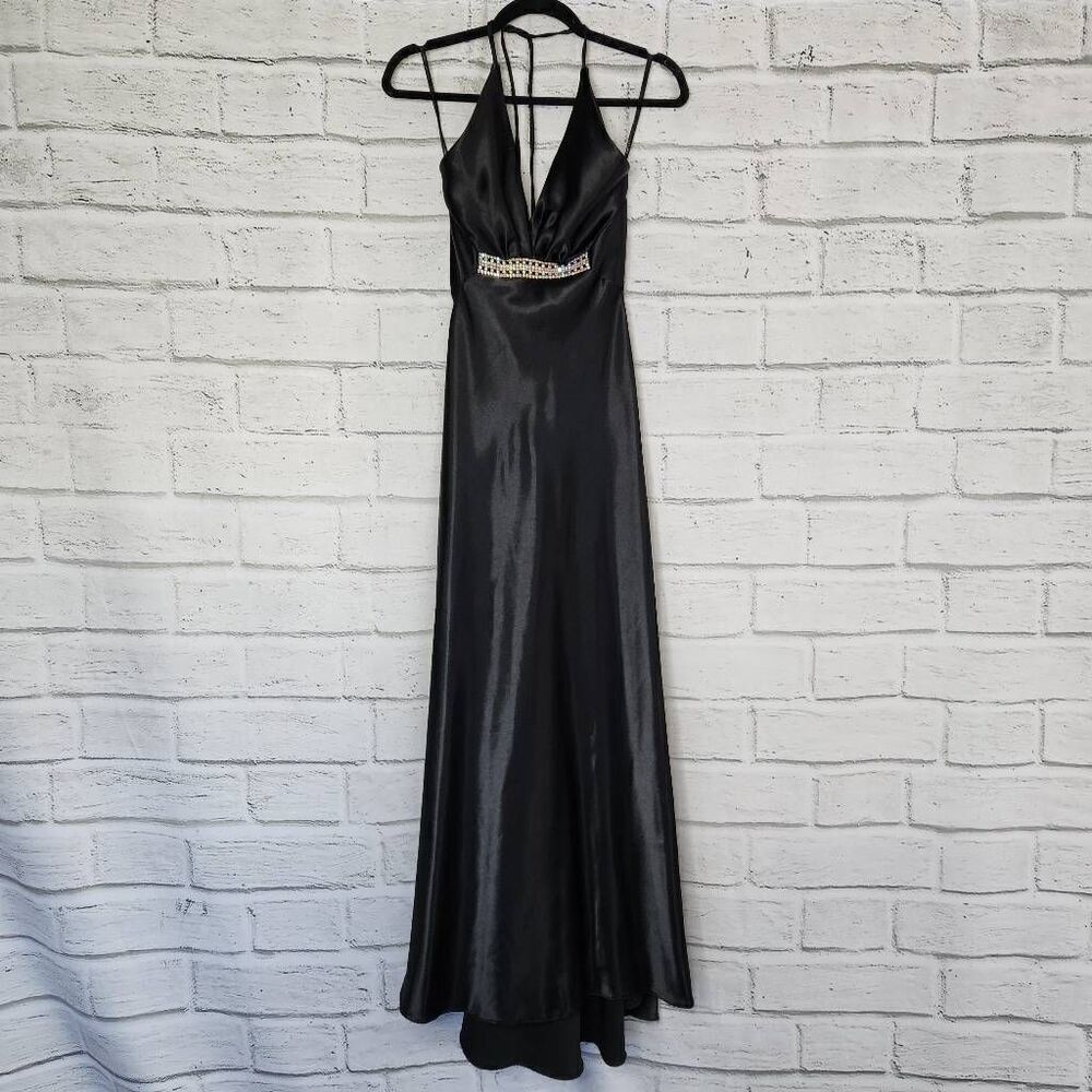 Jessica McClintock For Gunne Sax Womens Black Halter Maxi Formal Dress Size 3/4